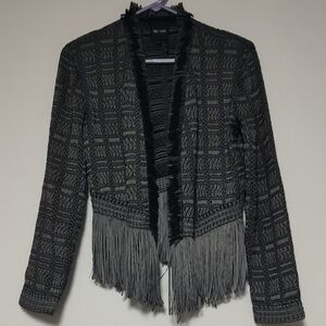 Woven Black and Gray Fringe Jacket